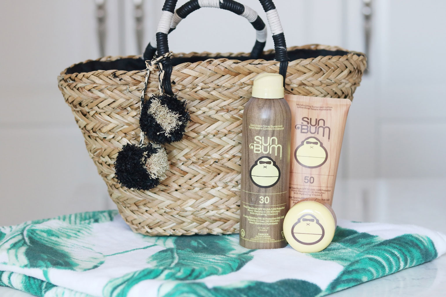 A beach bag with sunscreen 