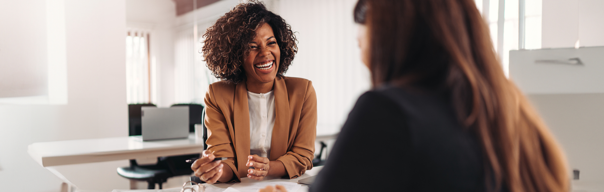 Person meeting with happy financial