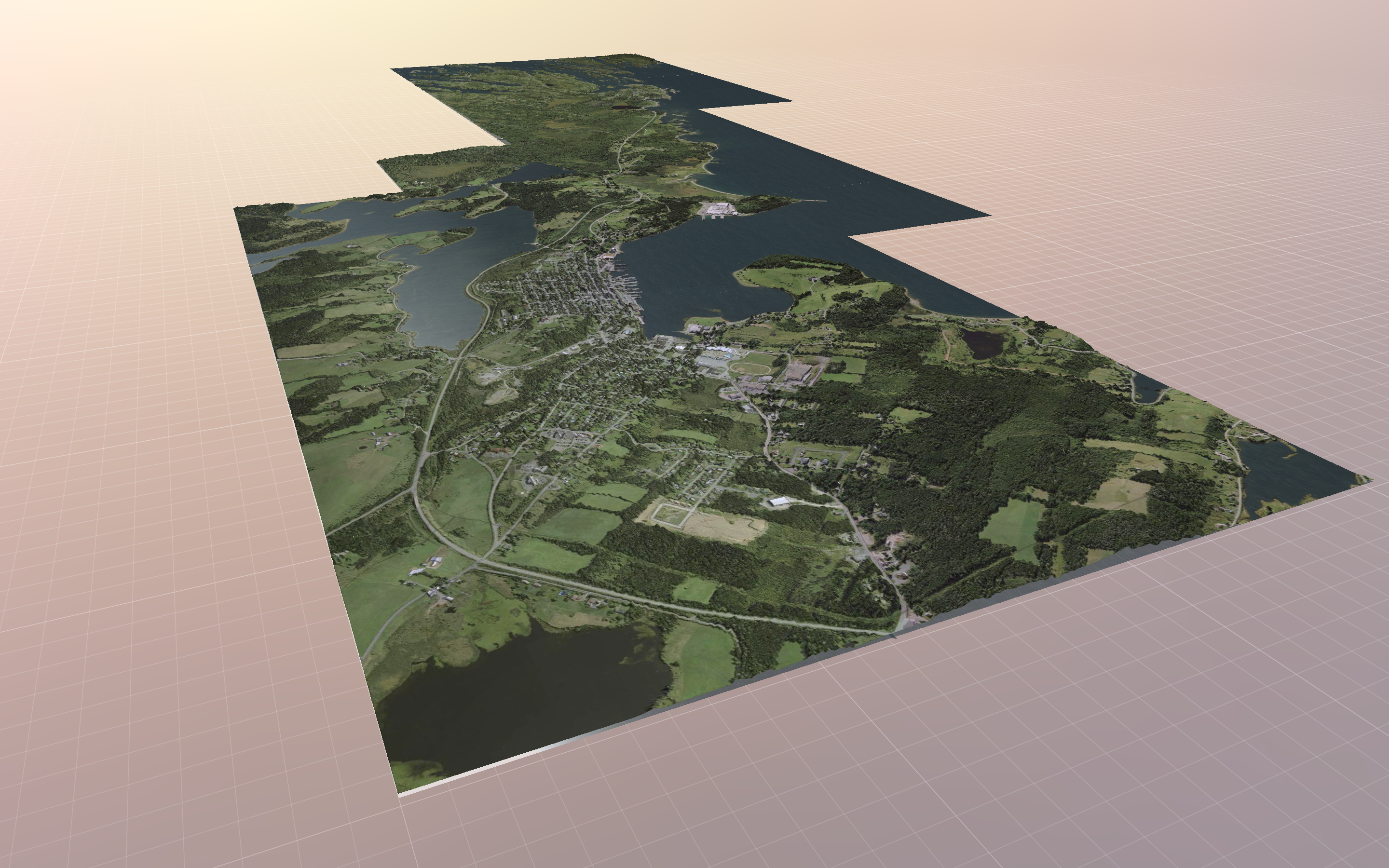 A 3D aerial image of Lunenburg, Nova Scotia.