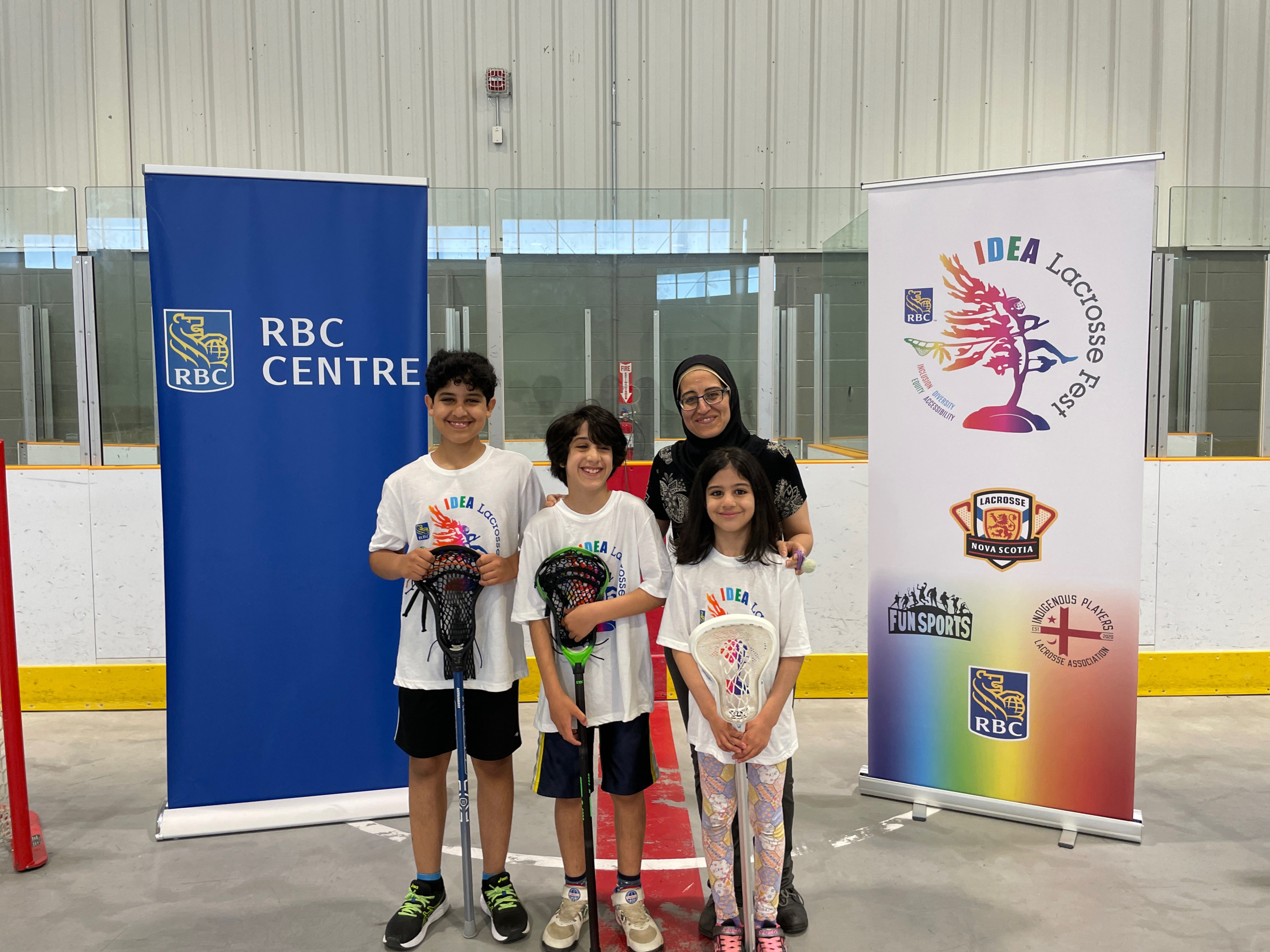 Yassin, Sadn, Noor and Mervat Adel Ismail at the IDEA Lacrosse Festival at RBC Centre