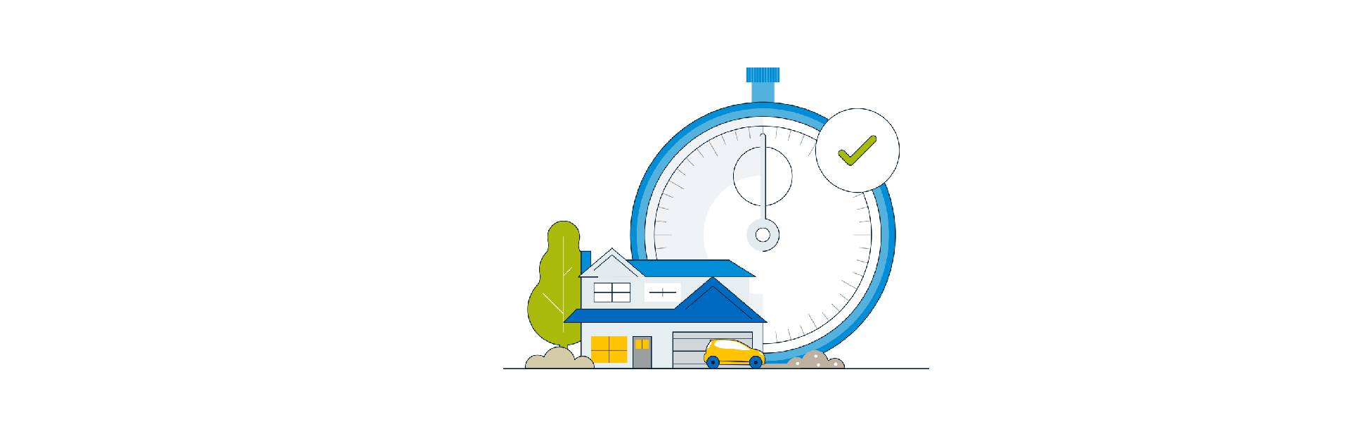 An Illustration of a clock outside of a house