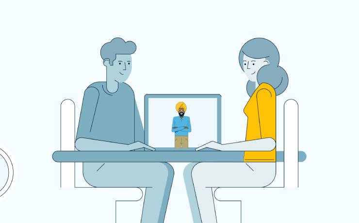 Illustration of 2 people watching an online webinar