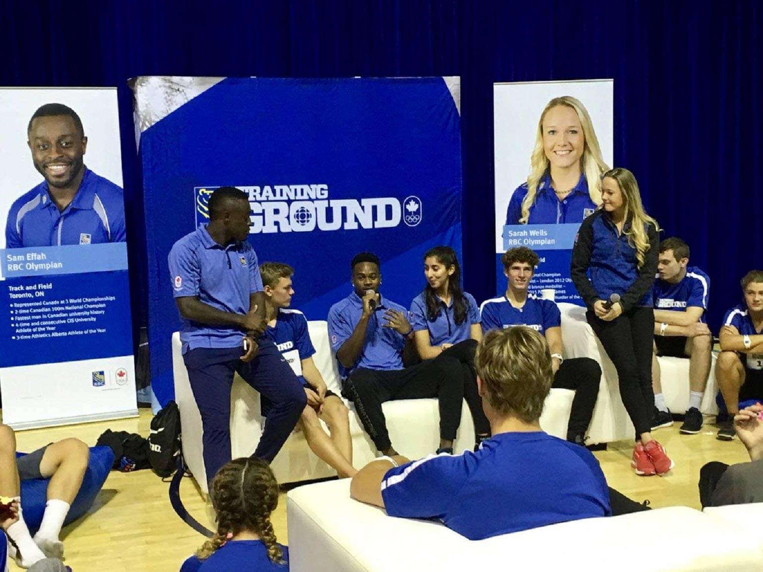 Sam Effah and Sarah Wells, RBC Olympians engaging with RBC Training Ground participants