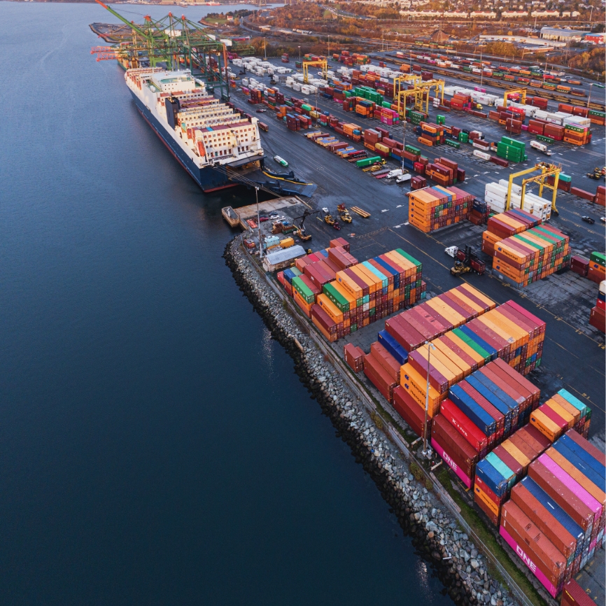 Multiple ships holding on a port.