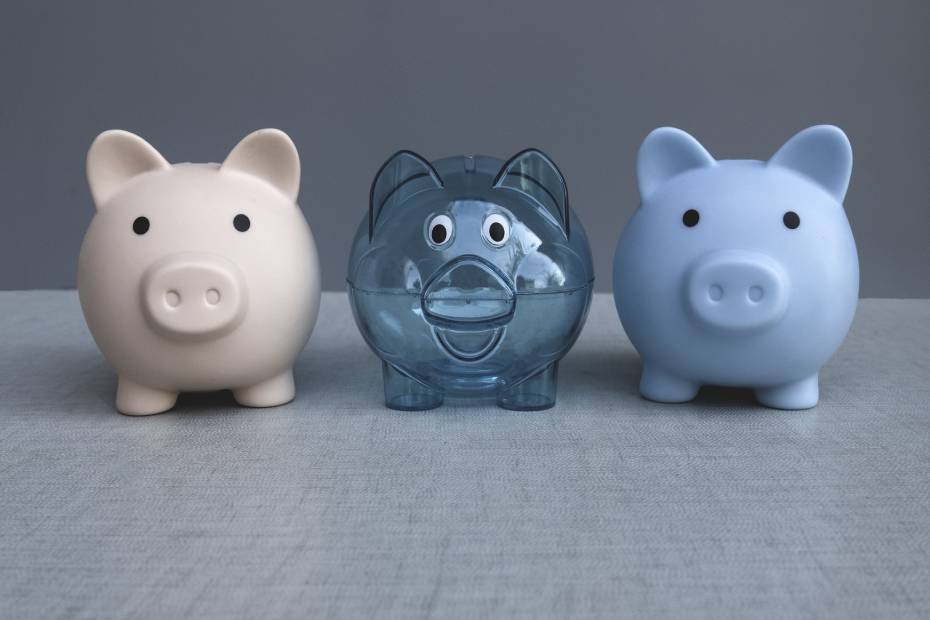 An image of 3 piggy banks in diffrent style and color.