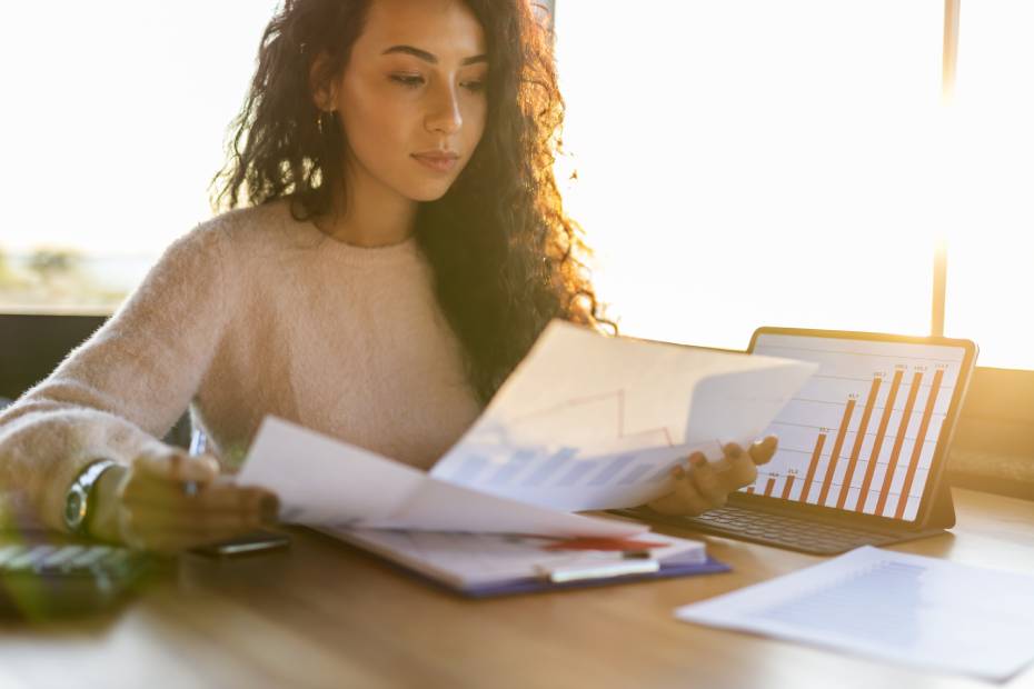 Woman looking at papers