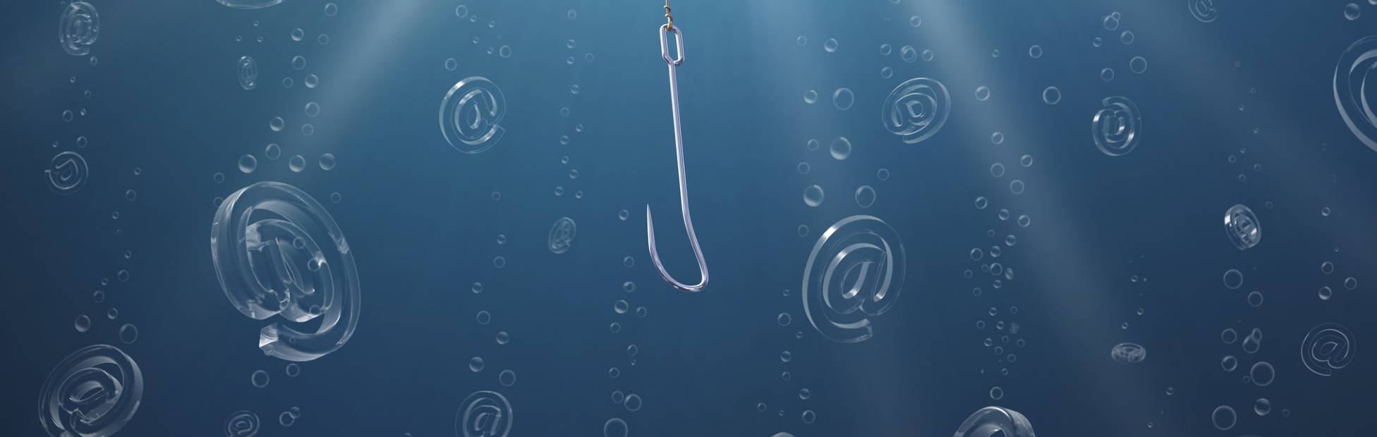 An underwater illustration of a fishing line with ampersand symbols, representing the concept of phishing.