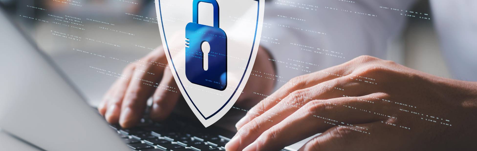 Man typing on Laptop, Lock Icon on top