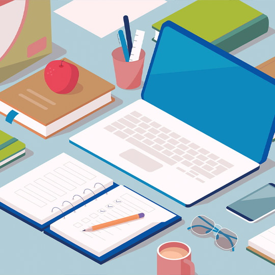 Illustration of laptop and notebook