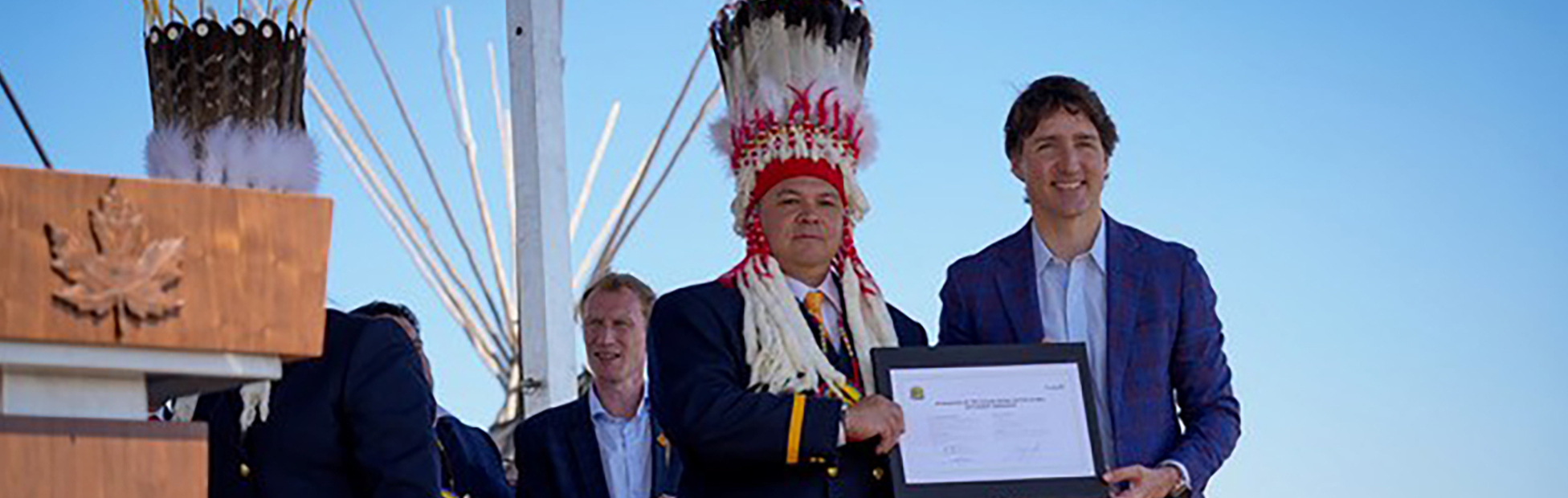 Siksika's Settlement signed by Chief Ouray Crowfoot and Justin Trudeau