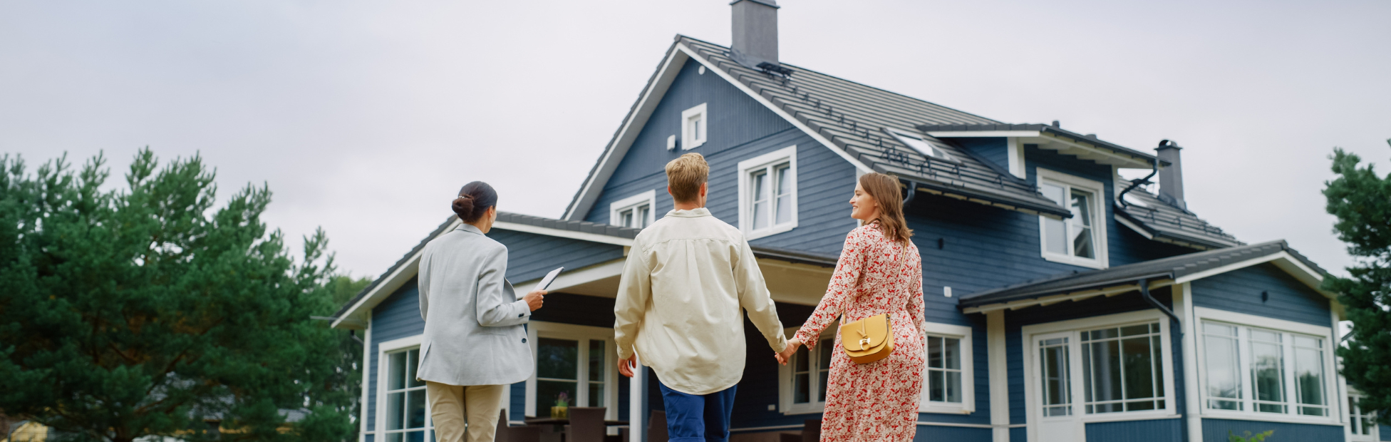 Family walking to a house