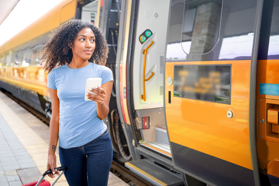 Woman getting off the train