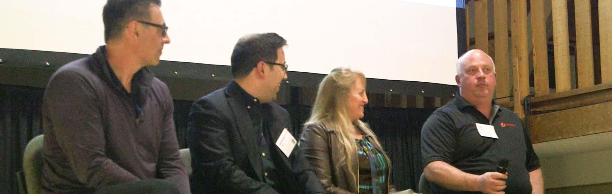 Next Green Revolution event panelists Shaun Haney, Mohamad Yaghi, Janice Tranberg, Ken Coles.