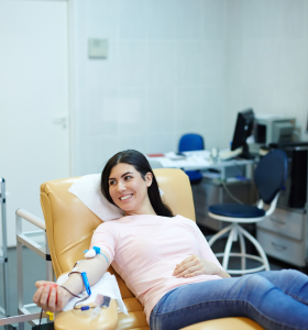 Woman donating blood