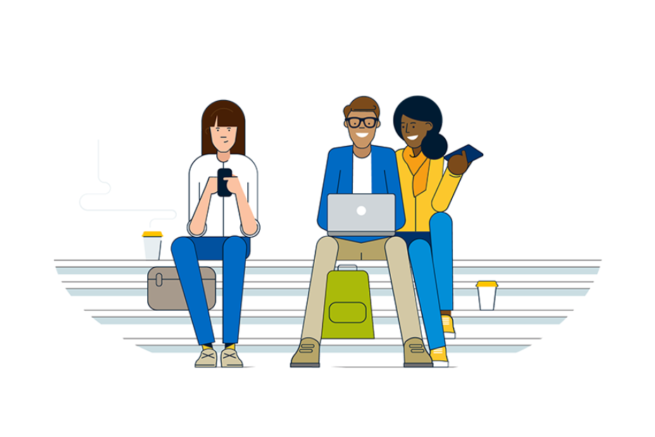 Friends sitting together on a laptop