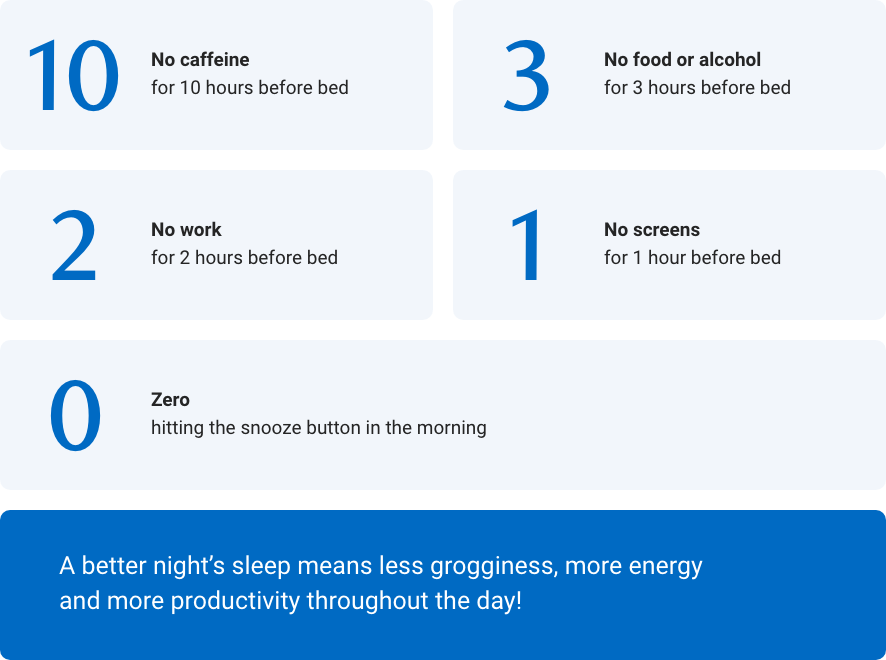 The numbers refer to a regimented routine to implement in the hours before sleep, making the most of your rest time.