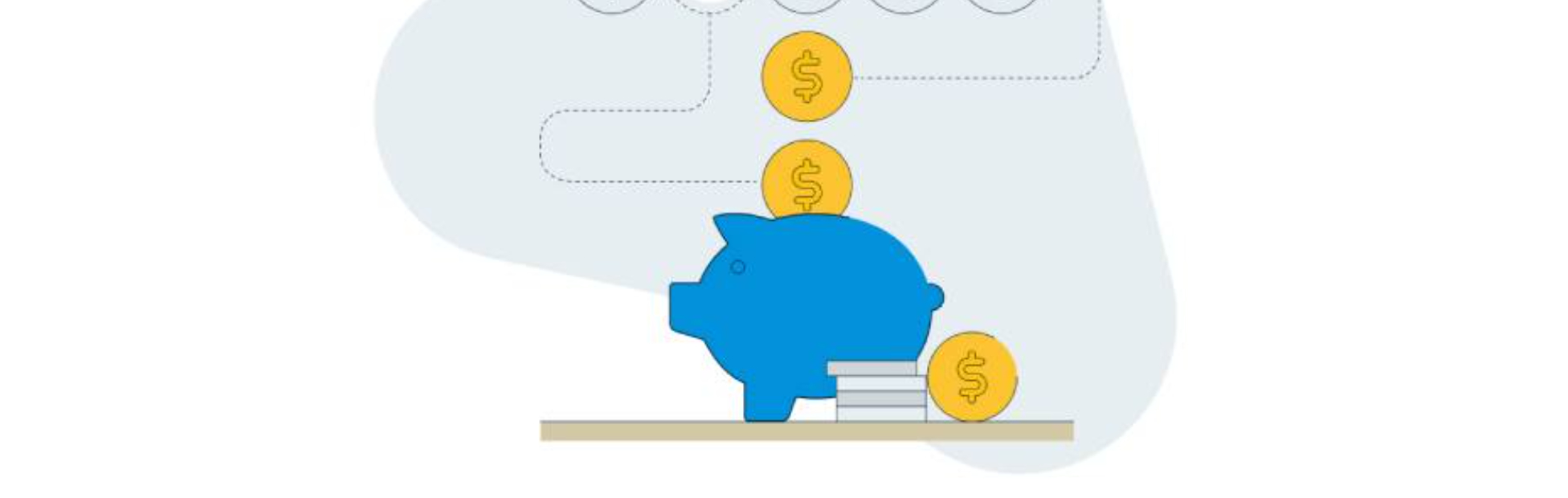 An illustration of a piggy bank and coins going in