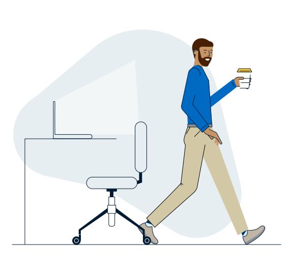 man walking with coffee