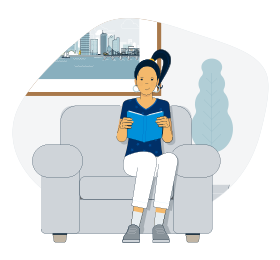 Illustration of woman reading a book.